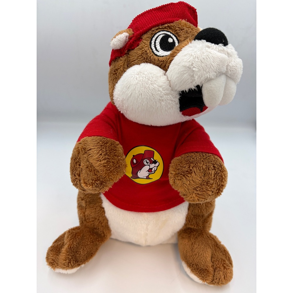 Buc-ee's Plush Beaver Mascot Red T-Shirt Corduroy Hat Stuffed Animal 10 Inch